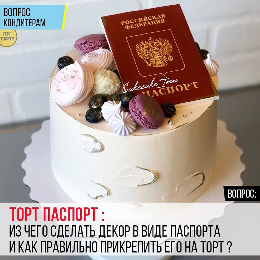 Из чего сделать декор в виде паспорта и как правильно прикрепить его на торт?